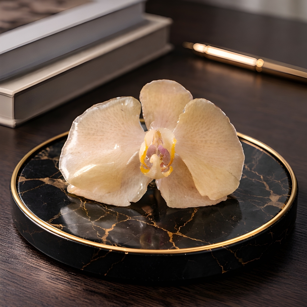 #431 HAND CRAFTED Brooch Handcrafted Handmade Orchid  Dried Resin Beige Yellow